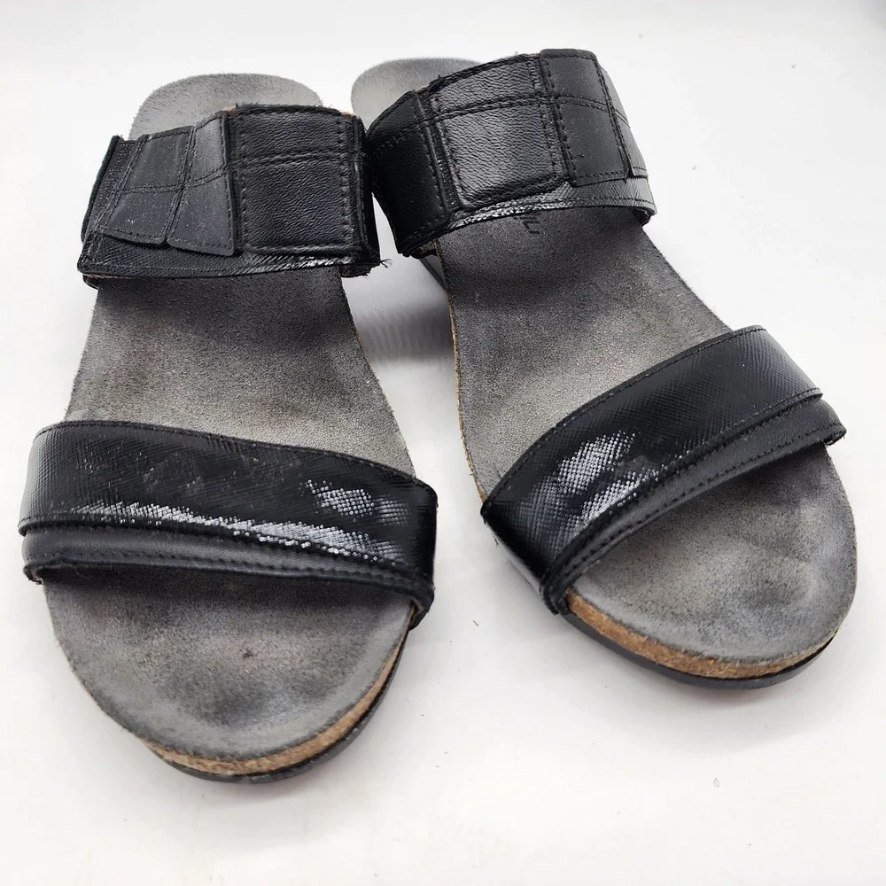 Naot Kayla Wedge Sandals Womens 37 US 6 Black Leather Cork Footbed